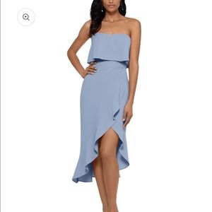 XSCAPE Women's Blue Crepe Bustier Ruffle Dress
